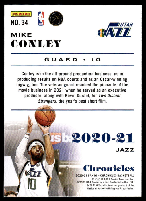 Mike Conley 2020 Panini Chronicles Basketball Chronicles Back of Card