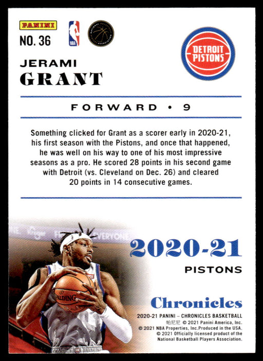 Jerami Grant 2020 Panini Chronicles Basketball Chronicles Back of Card