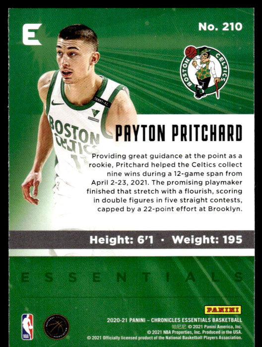 Payton Pritchard 2020 Panini Chronicles Basketball Green Essentials Back of Card