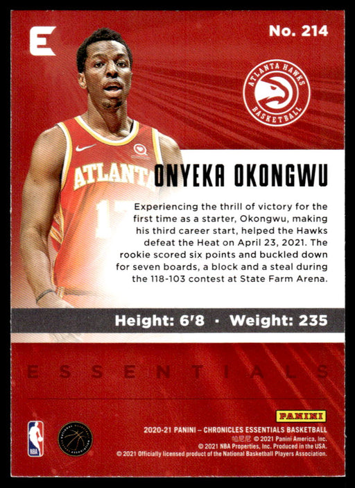 Onyeka Okongwu 2020 Panini Chronicles Basketball Green Essentials Back of Card