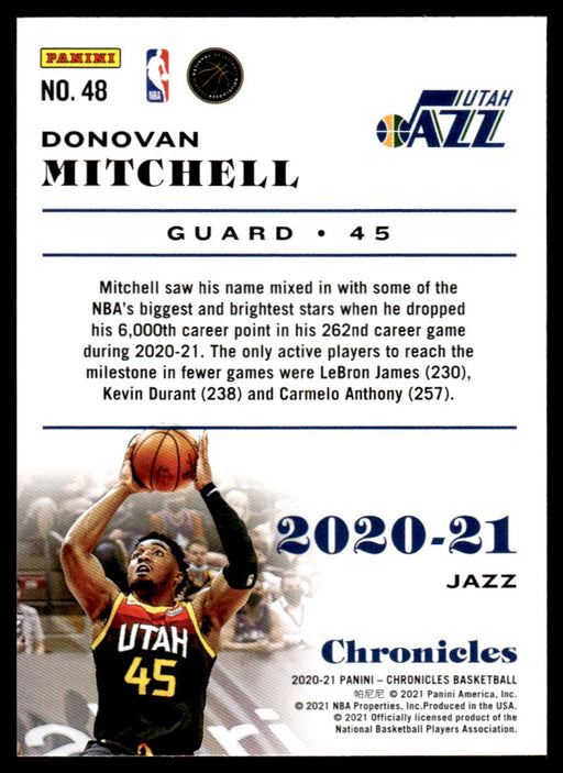 Donovan Mitchell 2020 Panini Chronicles Basketball Chronicles Back of Card