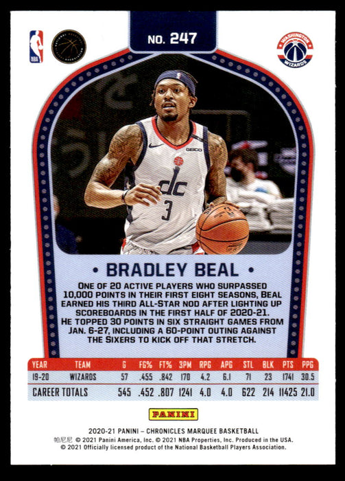 Bradley Beal 2020 Panini Chronicles Basketball Green Marquee Back of Card