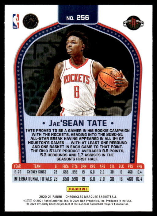 Jae'Sean Tate 2020 Panini Chronicles Basketball Green Marquee Back of Card