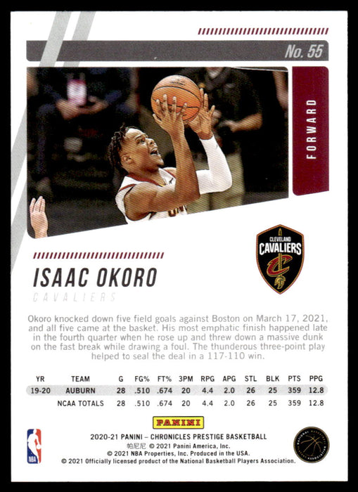 Isaac Okoro 2020 Panini Chronicles Basketball Prestige Back of Card