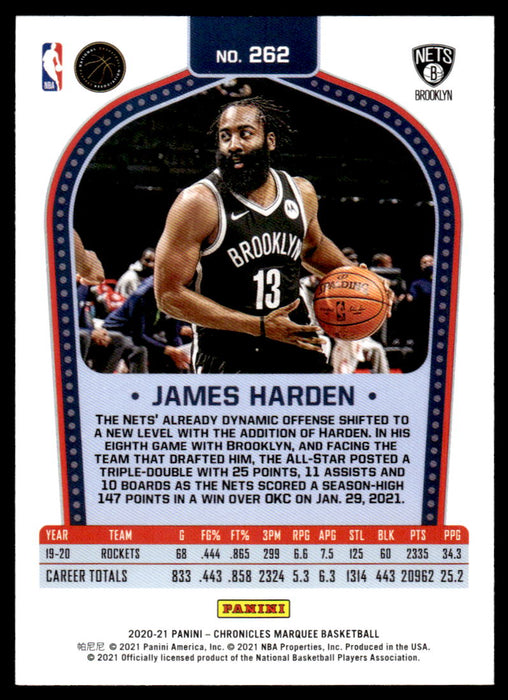 James Harden 2020 Panini Chronicles Basketball Green Marquee Back of Card