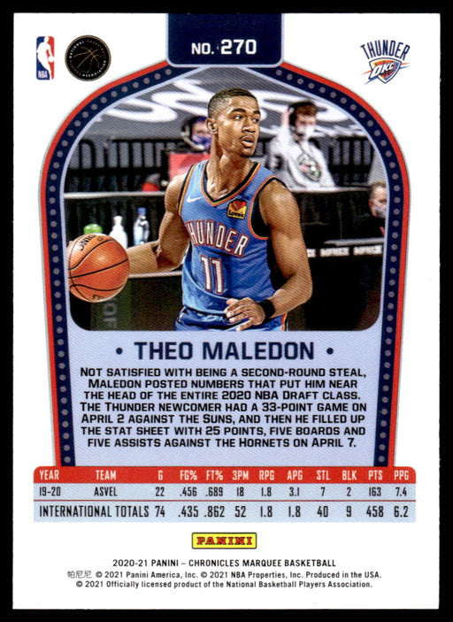 Theo Maledon 2020 Panini Chronicles Basketball Green Marquee Back of Card