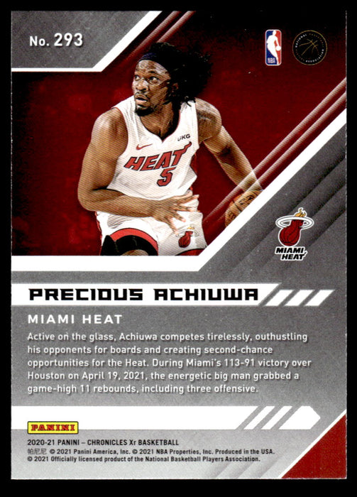 Precious Achiuwa 2020 Panini Chronicles Basketball Green XR Back of Card