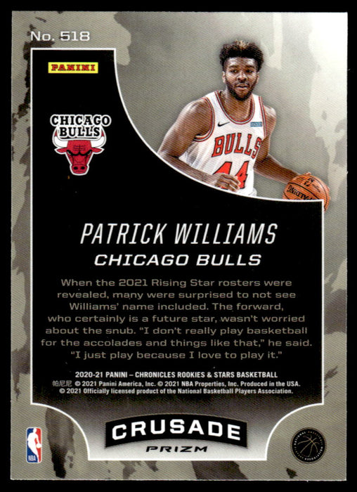 Patrick Williams 2020 Panini Chronicles Basketball Silver Crusade Back of Card