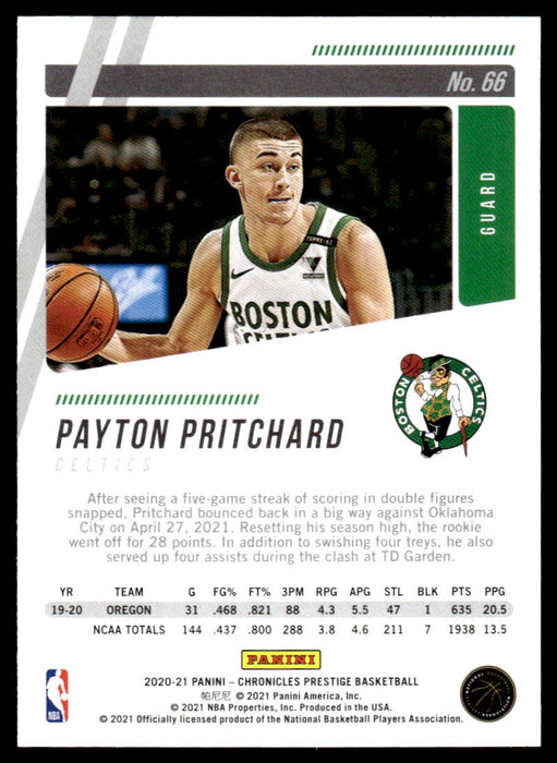 Payton Pritchard 2020 Panini Chronicles Basketball Prestige Back of Card