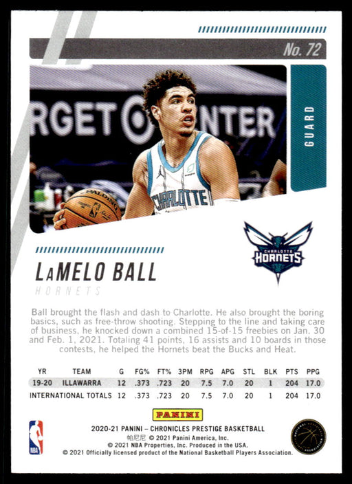 LaMelo Ball 2020 Panini Chronicles Basketball Prestige Back of Card
