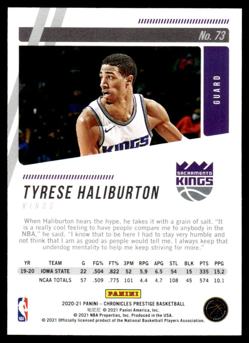 Tyrese Haliburton 2020 Panini Chronicles Basketball Prestige Back of Card