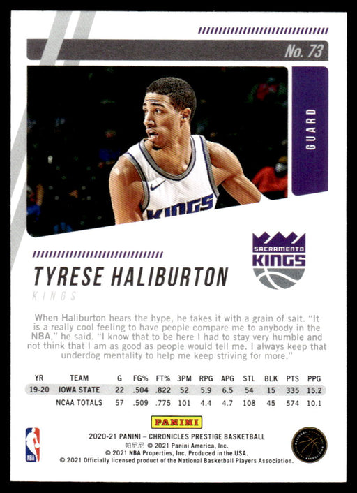 Tyrese Haliburton 2020 Panini Chronicles Basketball Prestige Back of Card