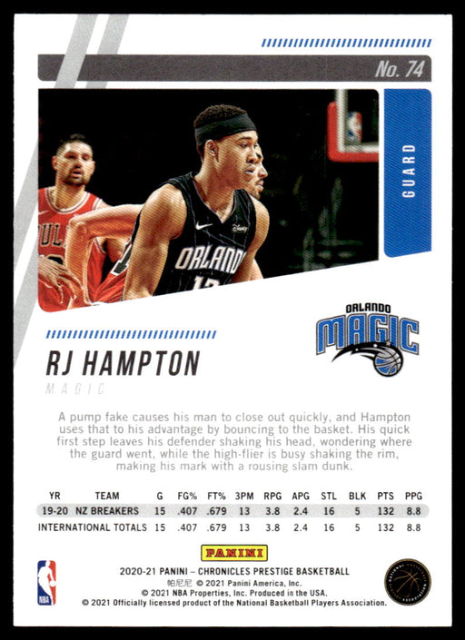 RJ Hampton 2020 Panini Chronicles Basketball Prestige Back of Card