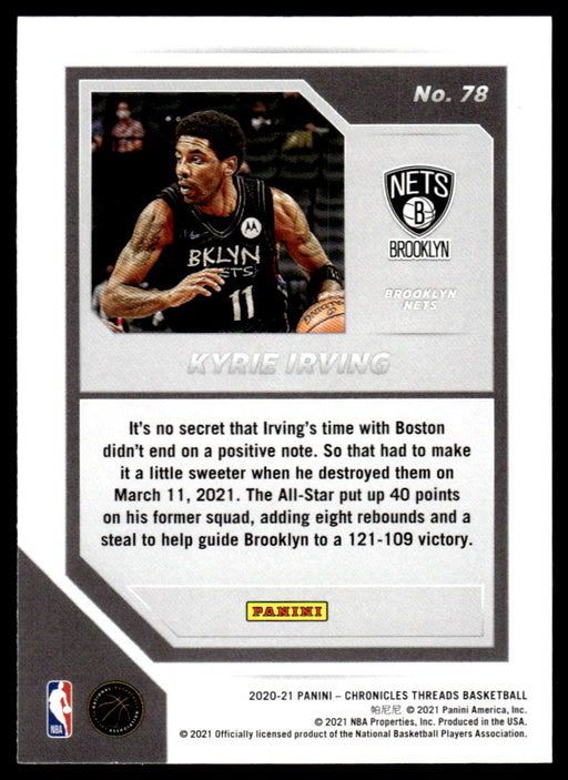 Kyrie Irving 2020 Panini Chronicles Basketball Threads Back of Card
