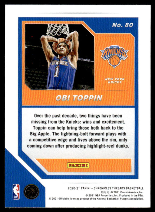 Obi Toppin 2020 Panini Chronicles Basketball Threads Back of Card
