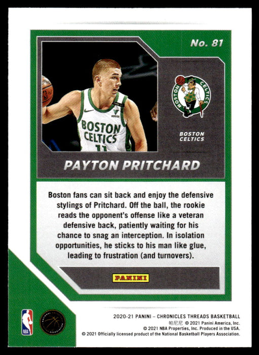 Payton Pritchard 2020 Panini Chronicles Basketball Threads Back of Card