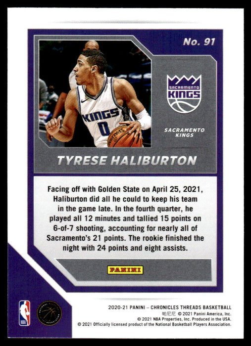 Tyrese Haliburton 2020 Panini Chronicles Basketball Threads Back of Card