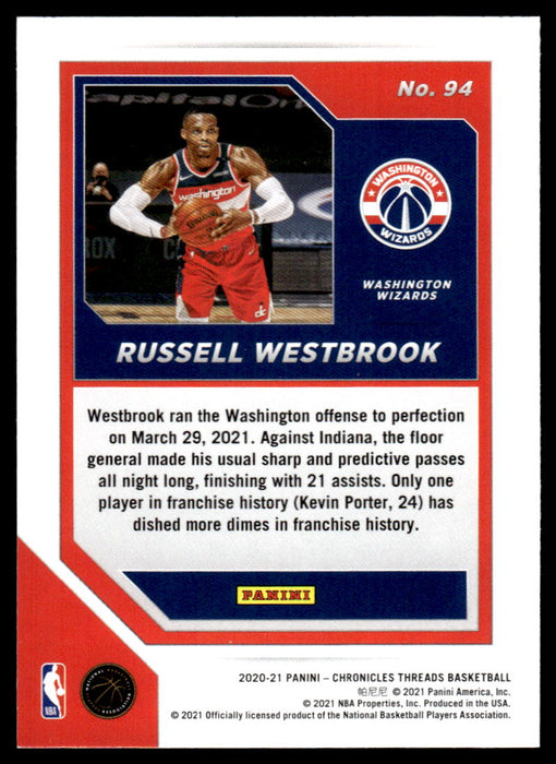 Russell Westbrook 2020 Panini Chronicles Basketball Threads Back of Card