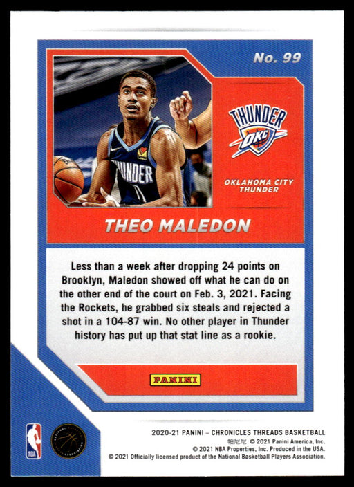 Theo Maledon 2020 Panini Chronicles Basketball Threads Back of Card