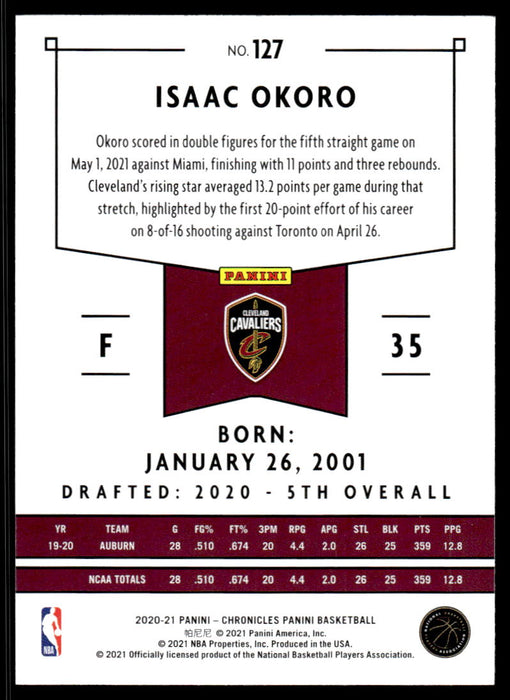 Isaac Okoro 2020 Panini Chronicles Basketball Panini Back of Card