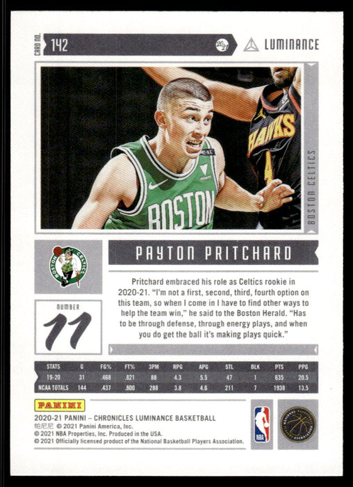 Payton Pritchard 2020 Panini Chronicles Basketball Luminance Back of Card