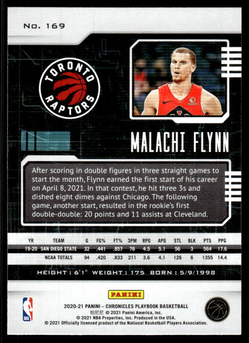 Malachi Flynn 2020 Panini Chronicles Basketball Playbook Back of Card