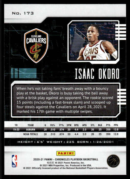 Isaac Okoro 2020 Panini Chronicles Basketball Playbook Back of Card