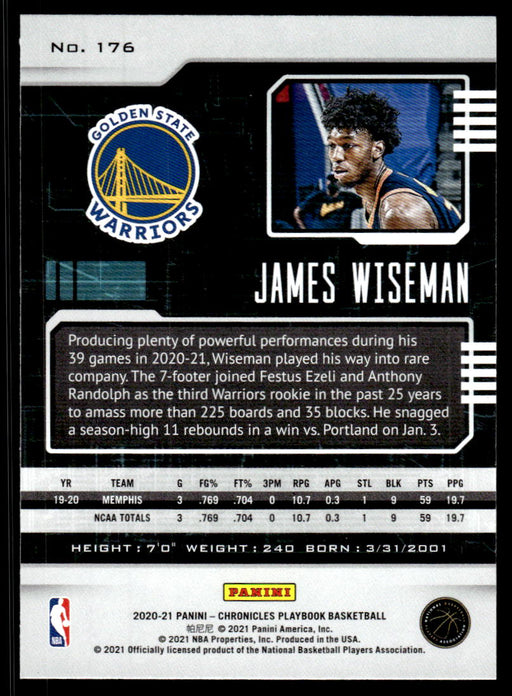 James Wiseman 2020 Panini Chronicles Basketball Playbook Back of Card