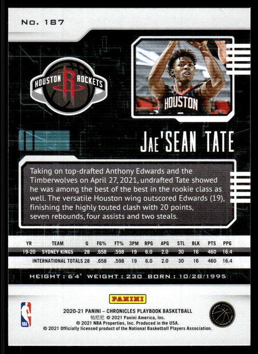 Jae'Sean Tate 2020 Panini Chronicles Basketball Playbook Back of Card