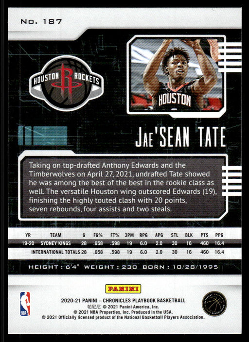 Jae'Sean Tate 2020 Panini Chronicles Basketball Playbook Back of Card