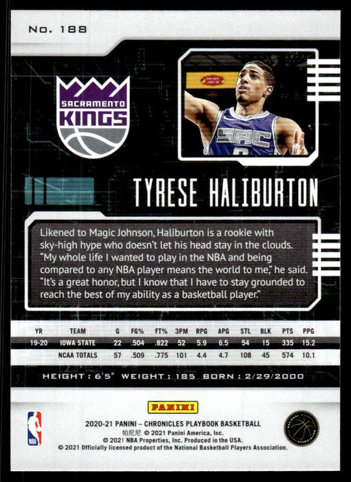 Tyrese Haliburton 2020 Panini Chronicles Basketball Playbook Back of Card