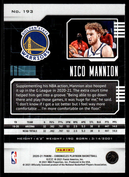 Nico Mannion 2020 Panini Chronicles Basketball Playbook Back of Card