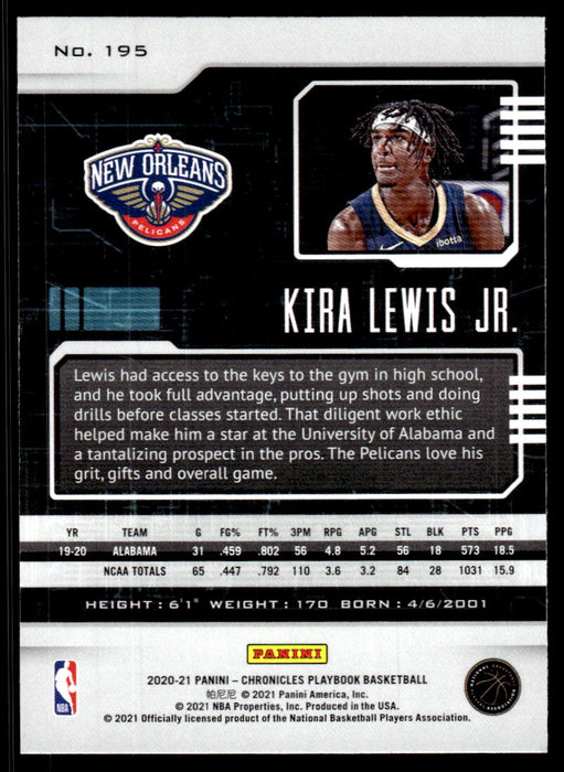 Kira Lewis Jr. 2020 Panini Chronicles Basketball Playbook Back of Card