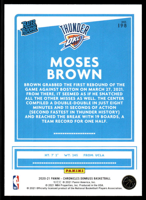 Moses Brown 2020 Panini Chronicles Basketball Rated Rookie Back of Card