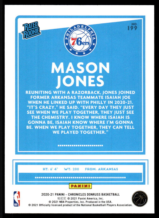 Mason Jones 2020 Panini Chronicles Basketball Rated Rookie Back of Card