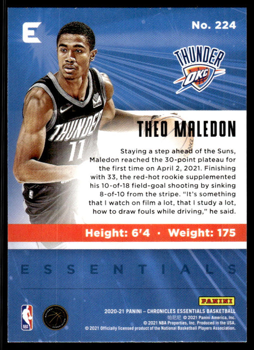 Theo Maledon 2020 Panini Chronicles Basketball Essentials Back of Card