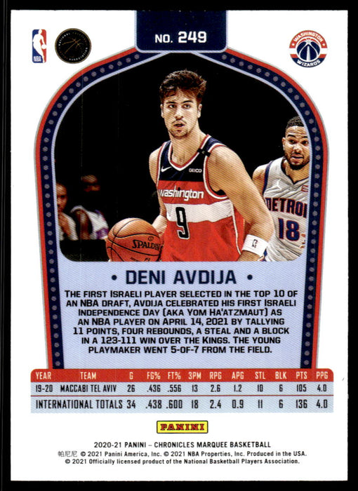 Deni Avdija 2020 Panini Chronicles Basketball Marquee Back of Card