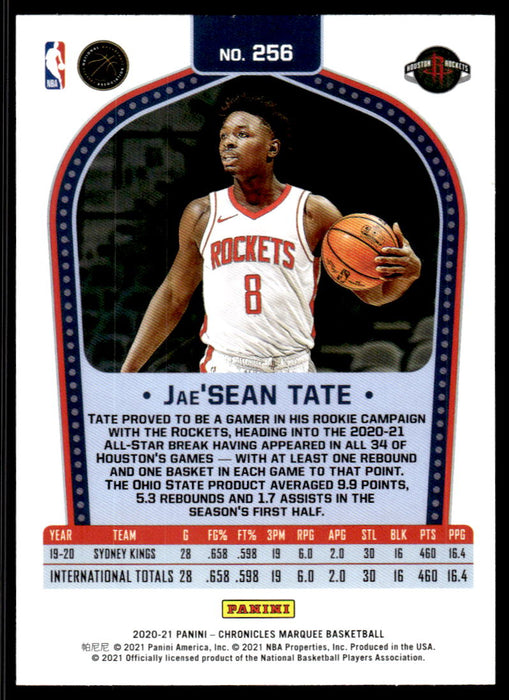 Jae'Sean Tate 2020 Panini Chronicles Basketball Marquee Back of Card