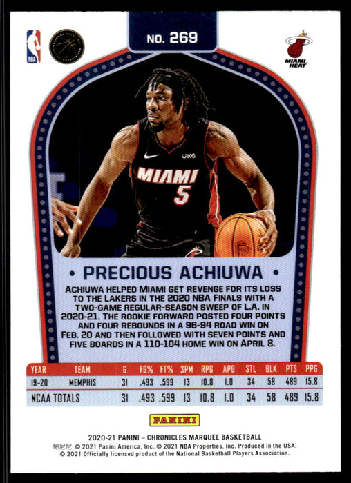 Precious Achiuwa 2020 Panini Chronicles Basketball Marquee Back of Card