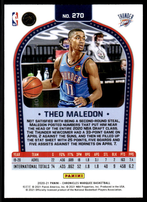 Theo Maledon 2020 Panini Chronicles Basketball Marquee Back of Card