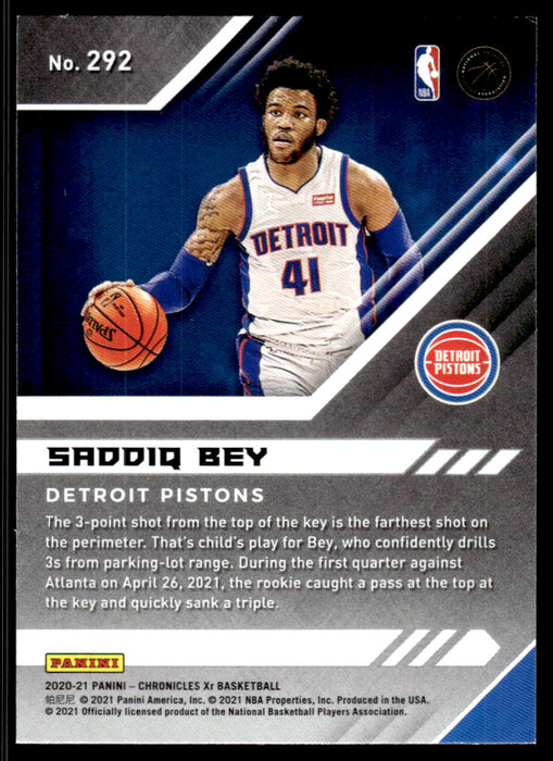 Saddiq Bey 2020 Panini Chronicles Basketball XR Back of Card