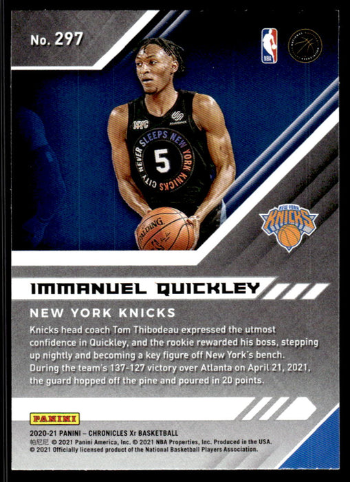 Immanuel Quickley 2020 Panini Chronicles Basketball XR Back of Card