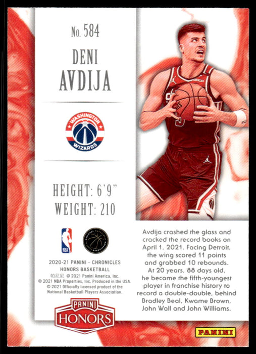 Deni Avdija 2020 Panini Chronicles Basketball Honors Back of Card