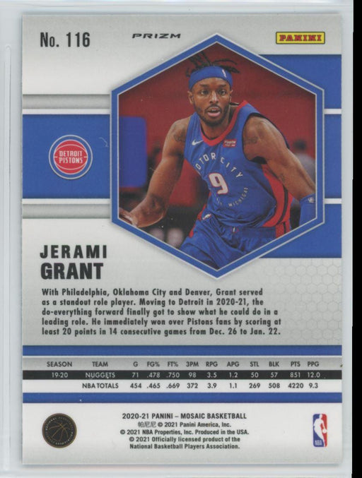 2020 Panini Mosaic # 116 Jerami Grant Reactive Blue Prizm Detroit Pistons - Collectible Craze America