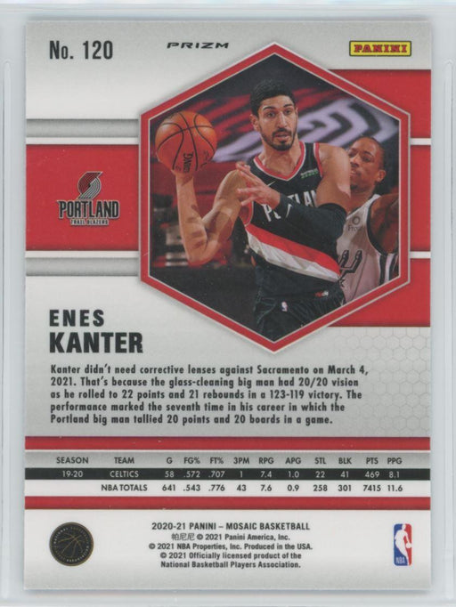 2020 Panini Mosaic # 120 Enes Kanter Reactive Blue Prizm Portland Trail Blazers - Collectible Craze America