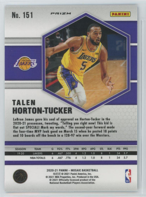 2020 Panini Mosaic # 151 Talen Horton-Tucker Reactive Blue Prizm Los Angeles Lakers - Collectible Craze America