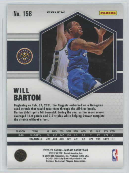 2020 Panini Mosaic # 158 Will Barton Reactive Blue Prizm Denver Nuggets - Collectible Craze America