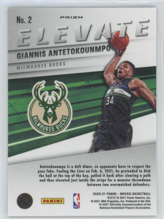 2020 Panini Mosaic # 2 Giannis Antetokounmpo Elevate Green Prizm Milwaukee Bucks - Collectible Craze America