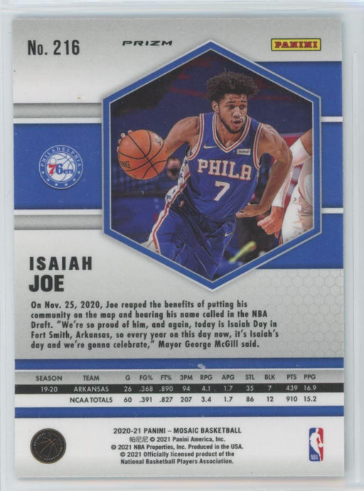 2020 Panini Mosaic # 216 Isaiah Joe RC Reactive Blue Prizm Philadelphia 76ers - Collectible Craze America