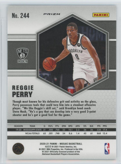 2020 Panini Mosaic # 244 Reggie Perry RC Reactive Blue Prizm Brooklyn Nets - Collectible Craze America